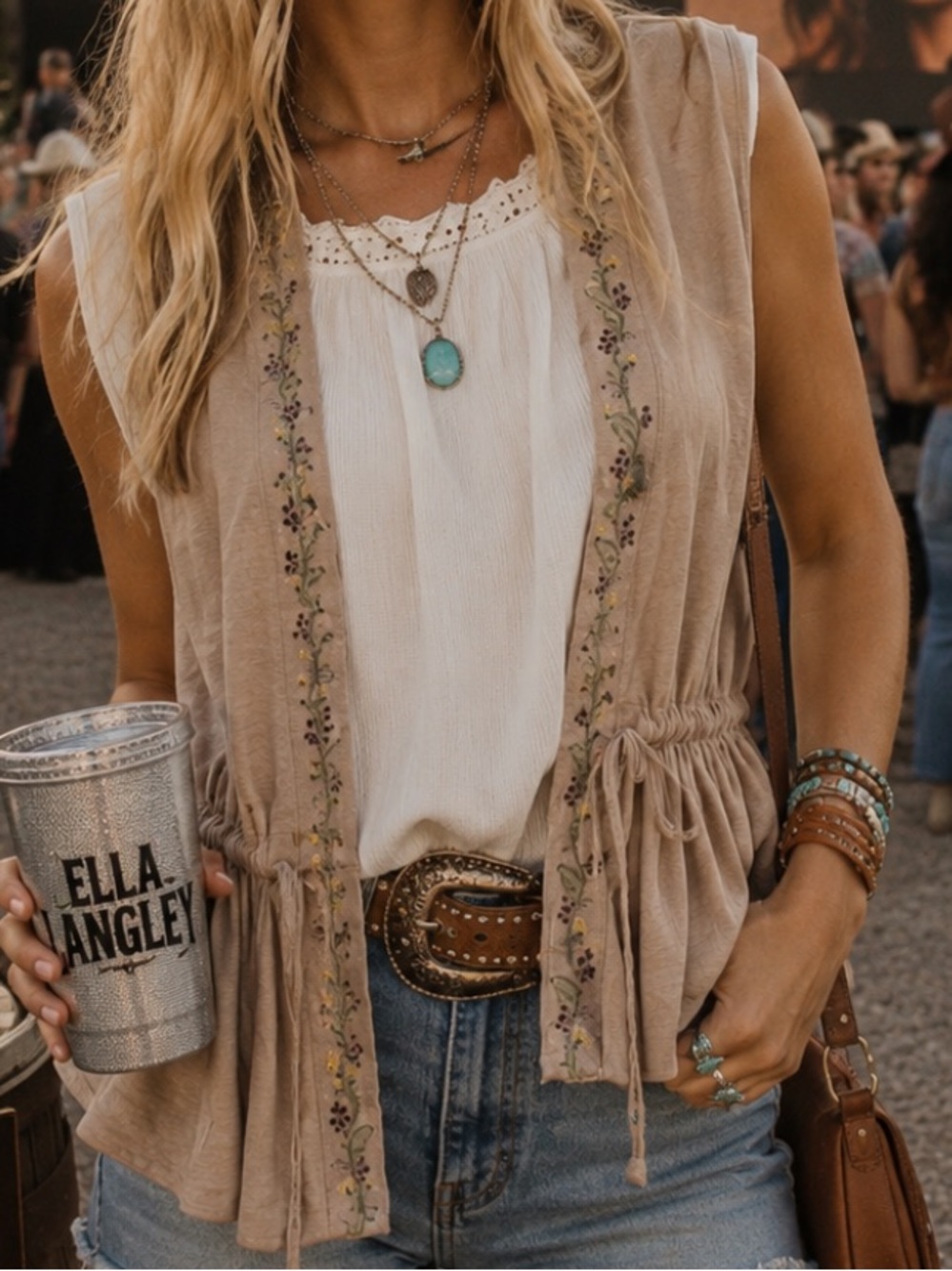 POL Beige Embroidered Ruffle Drawstring Western Vest NWT - Picture 7 of 7